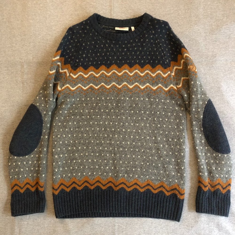 Fjällräven Övik Knit Sweater (Navy/Grey/Gold) Mens' S